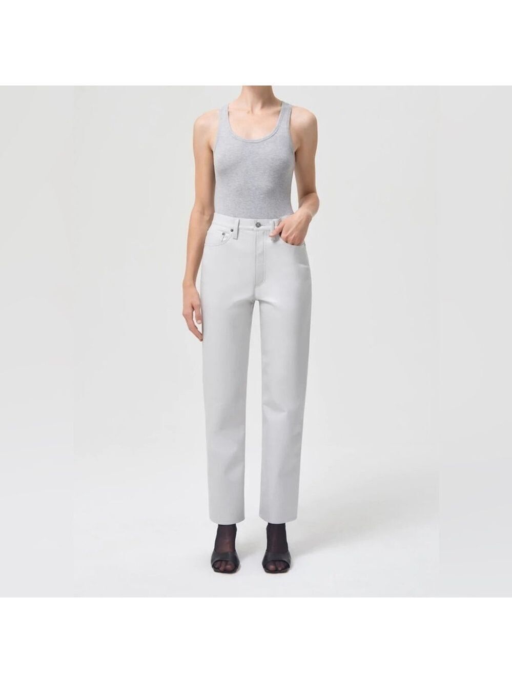 NEW AGOLDE Recycled Leather 90's Pinch Waist Jeans Size 26 in Wisp (Dove Grey) - Picture 2 of 10